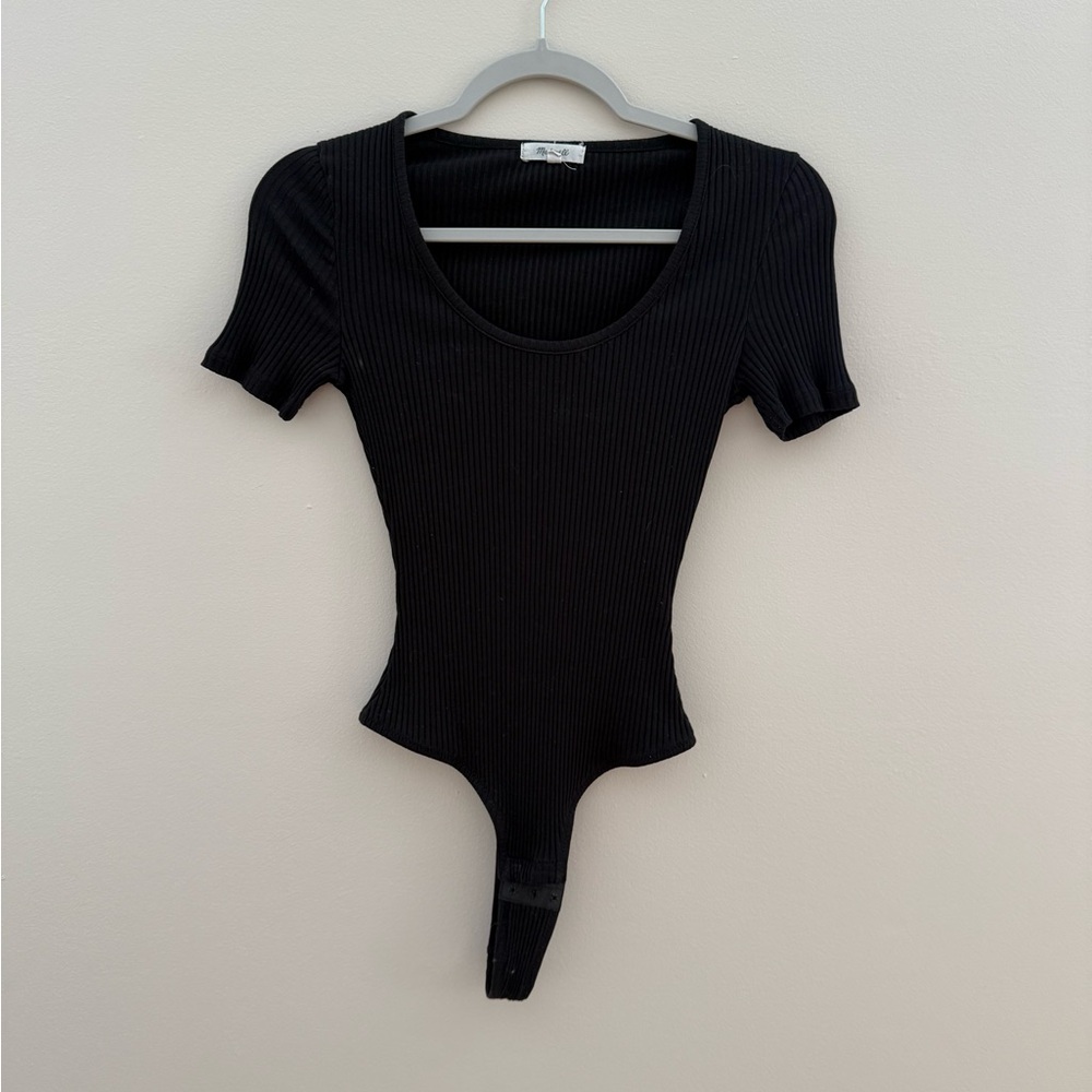 Black Ribbed Women's Bodysuit
